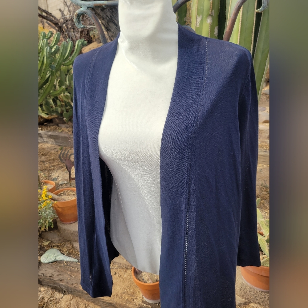Chico's Navy Open-Front Lightweight Cardigan